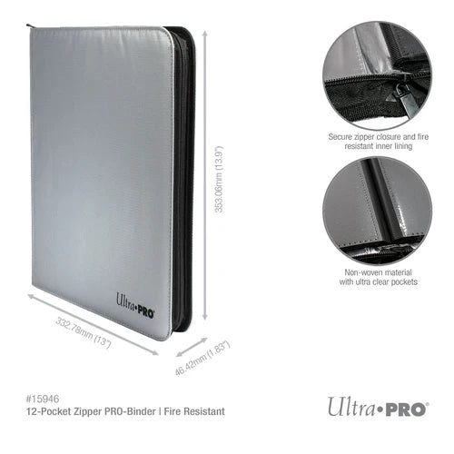 Archivador UltraPro 12-Pocket Zippered PRO-Binder: Silver Made With Fire Resistant Materials