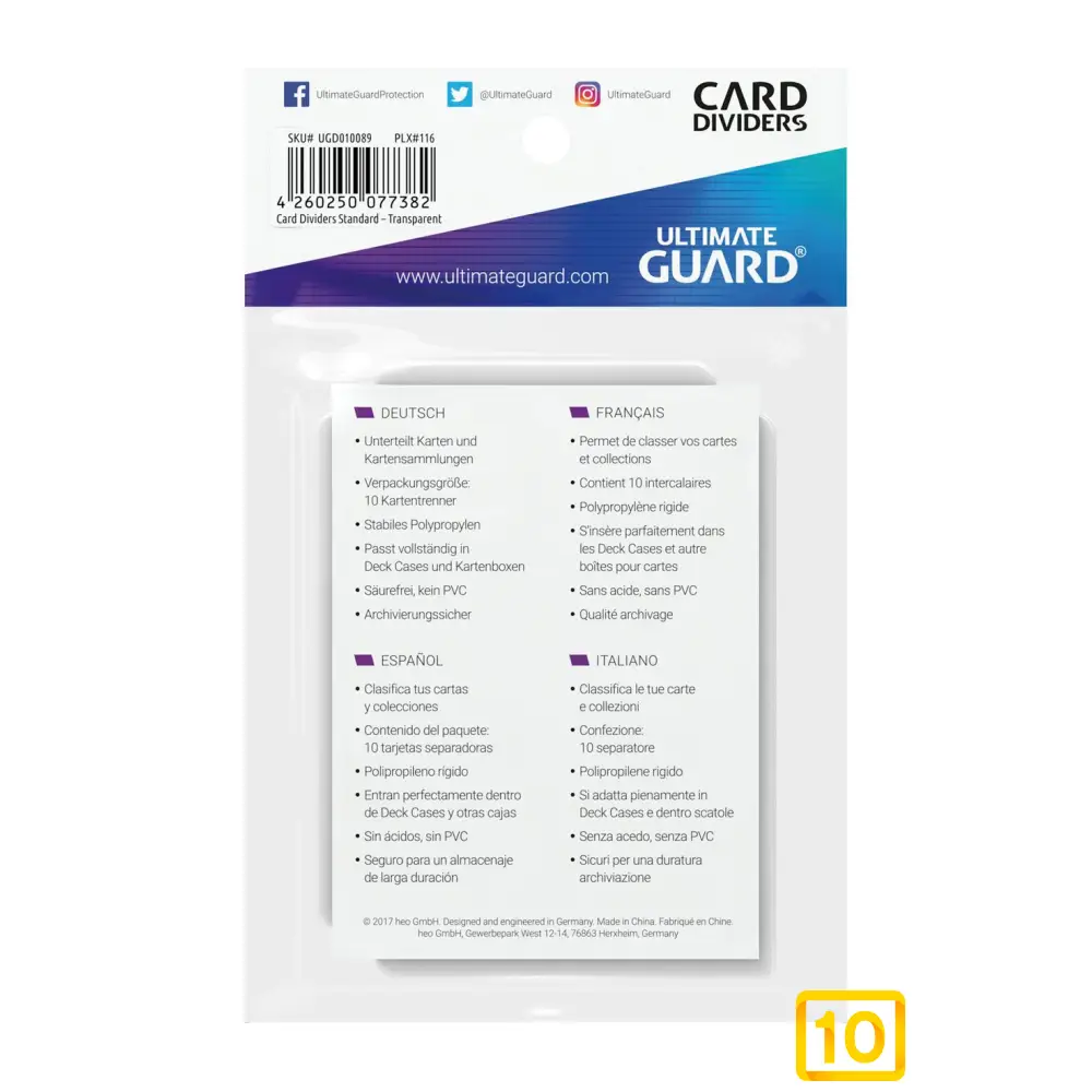 Ultimate Guard Card Dividers Tarjetas Separadoras Transparente (10 Pie10pristine